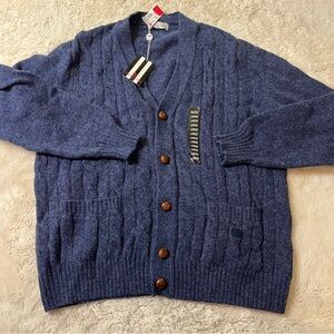 Vtg Valentino Studio V Italy Wool Cardigan Sweater Blue Button Size L New!